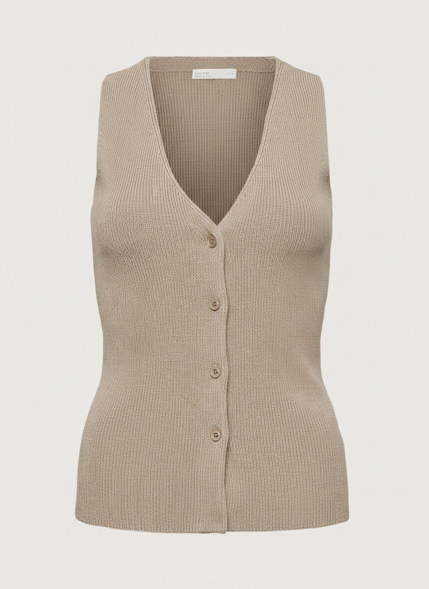 SLEEVELESS BUTTON FRONT KNIT TOP