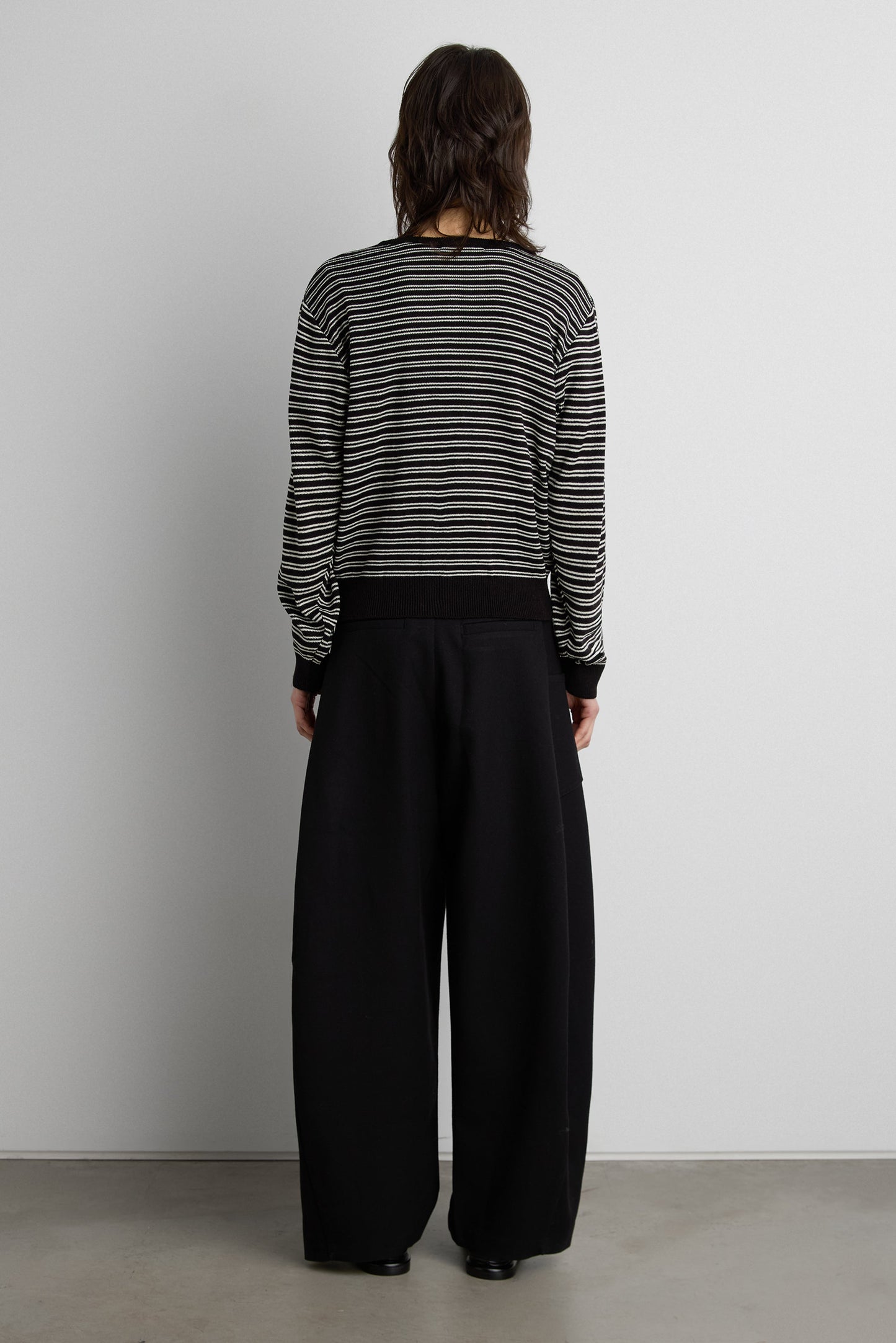 STRIPED ROUND NECK BUTTON UP CARDIGAN