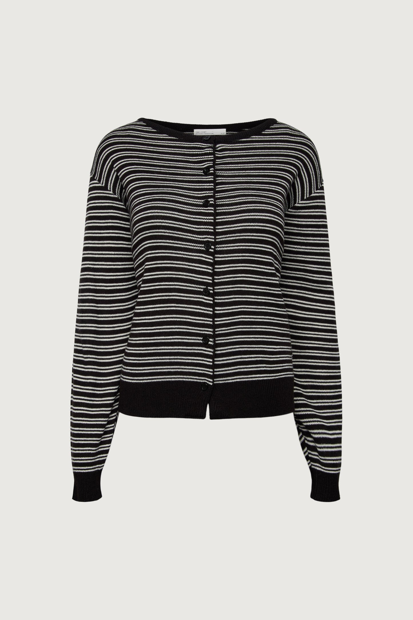 STRIPED ROUND NECK BUTTON UP CARDIGAN