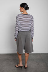 STRIPED ROUND NECK CARDIGAN