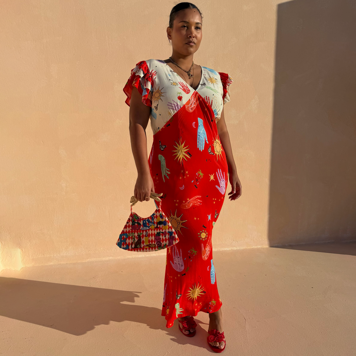 Red Celestial Midi Dress