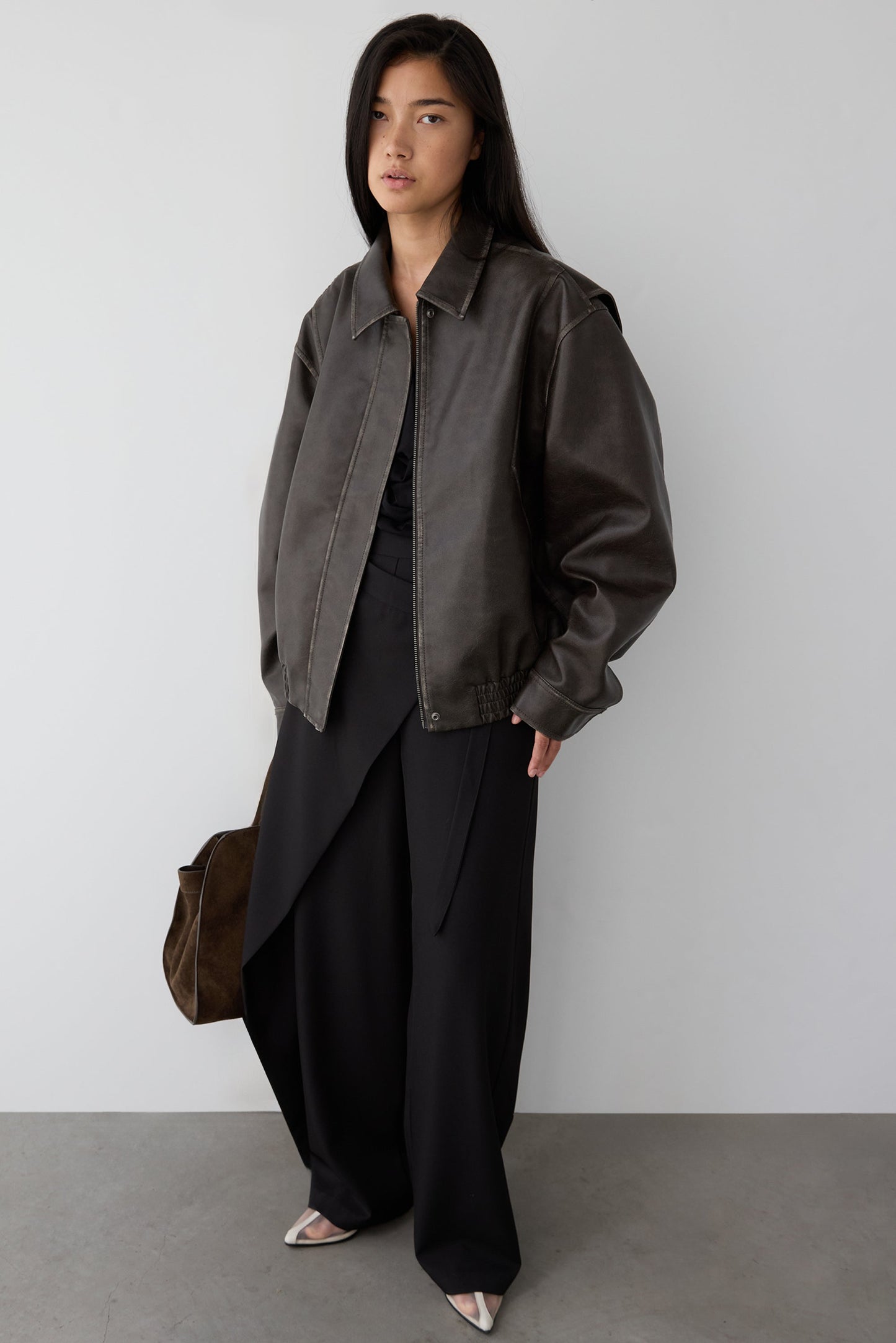 VINTAGE INSPIRED VEGAN LEATHER BOMBER JACKET