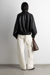 PUFFED VEGAN LEATHER BOMBER JACKET WITH PLEATS