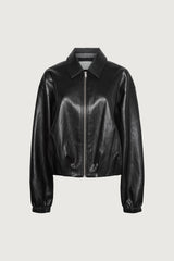 PUFFED VEGAN LEATHER BOMBER JACKET WITH PLEATS