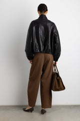VEGAN LEATHER FUNNEL NECK BOMBER JACKET