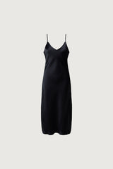 SATIN V-NECK SLIP MIDI DRESS