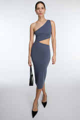ONE SHOULDER KNIT MIDI DRESS WITH CUTOUT