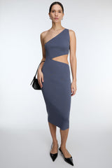 ONE SHOULDER KNIT MIDI DRESS WITH CUTOUT