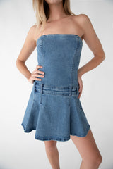 DENIM TUBE MINI DRESS