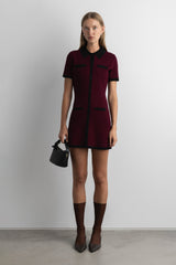 COLLARED CONTRAST TRIM KNIT MINI DRESS