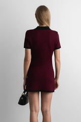 COLLARED CONTRAST TRIM KNIT MINI DRESS