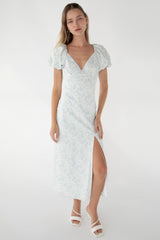 PUFF SLEEVE FLORAL MIDI DRESS