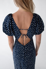 PUFF SLEEVE FLORAL MIDI DRESS