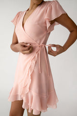 WRAP MINI DRESS WITH RUFFLED HEM
