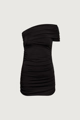 OFF THE SHOULDER RUCHED MINI DRESS