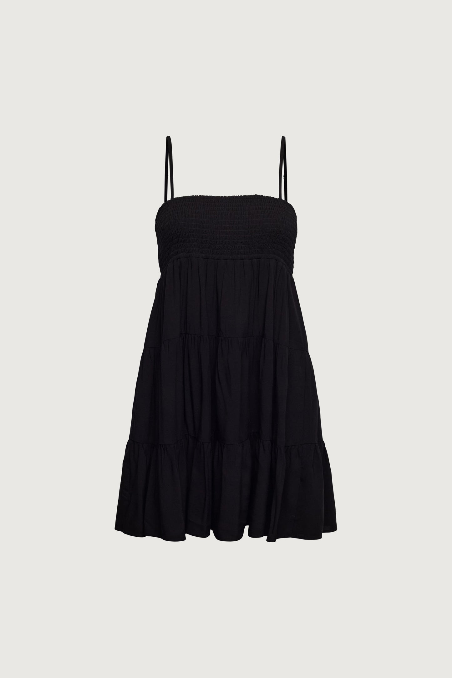 SMOCKED TIERED MINI DRESS