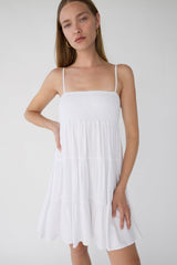 SMOCKED TIERED MINI DRESS
