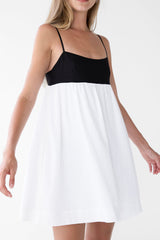 CONTRAST BABYDOLL MIDI DRESS