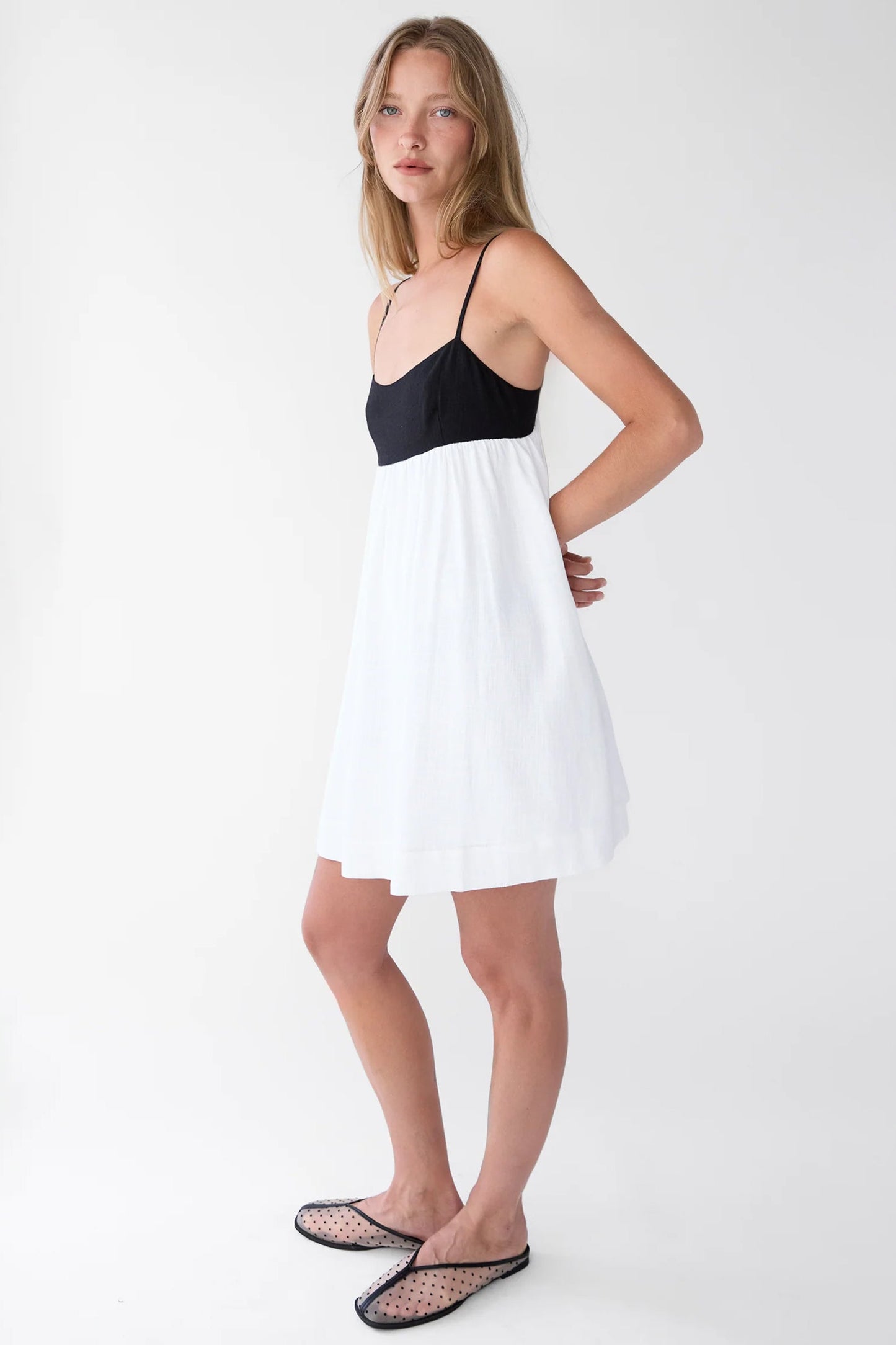 CONTRAST BABYDOLL MIDI DRESS