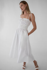 SHIRRED BODICE MIDI DRESS