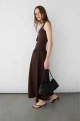 CONTRAST FABRIC SLEEVELESS MAXI DRESS