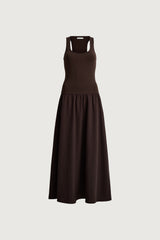 CONTRAST FABRIC SLEEVELESS MAXI DRESS