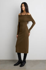 OFF THE SHOULDER LONG SLEEVE MIDI DRESS