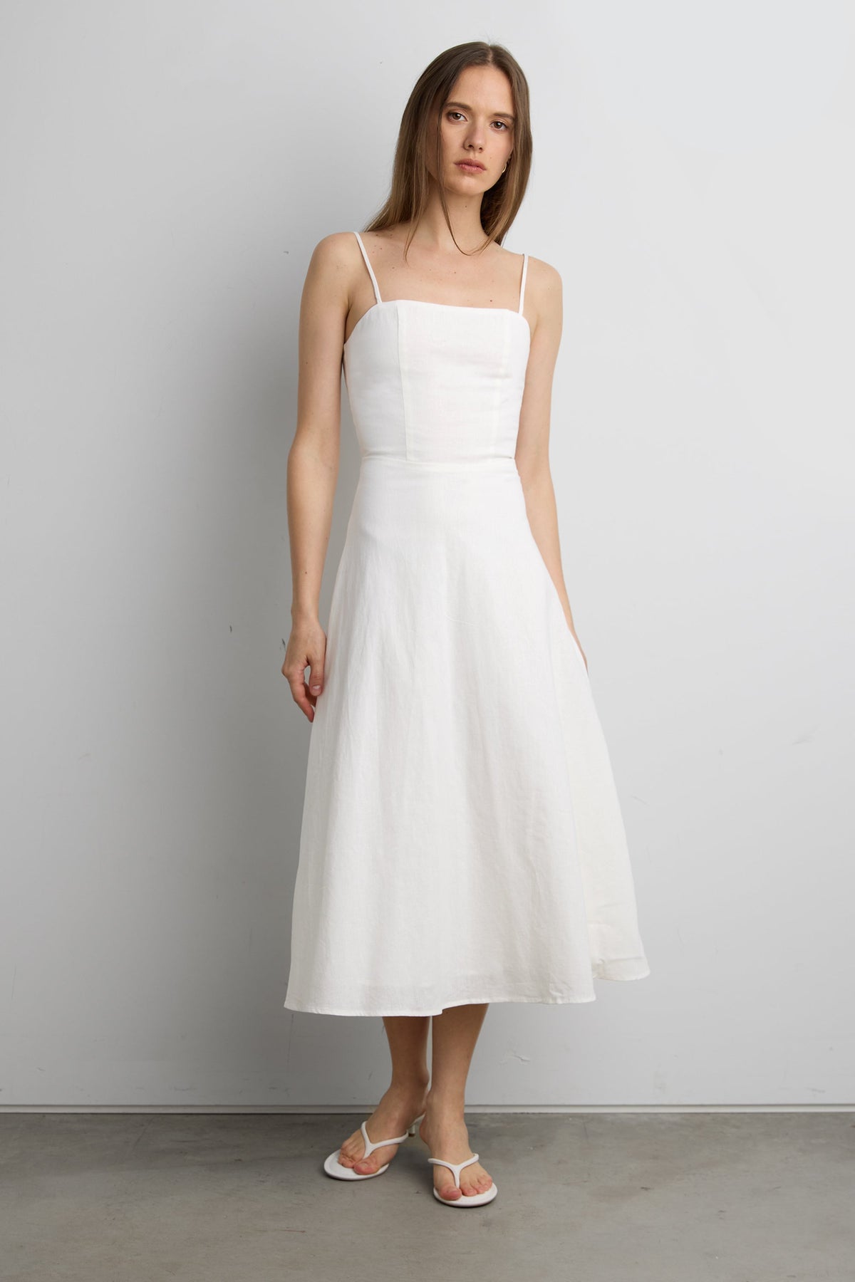 LINEN BLEND MIDI DRESS