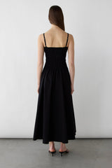 SHIRRED COTTON POPLIN MIDI DRESS