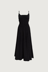 SHIRRED COTTON POPLIN MIDI DRESS