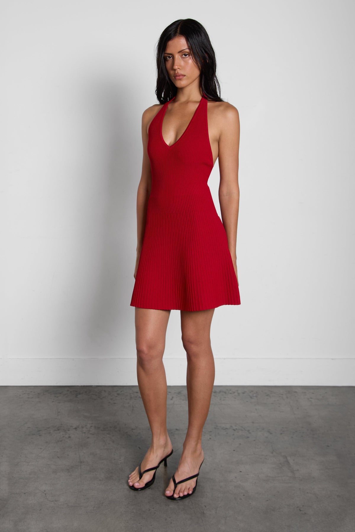 KNIT HALTER NECK MINI DRESS