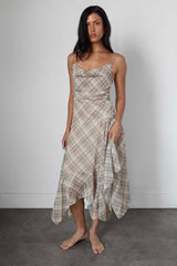 PLAID RUCHED SLIP DRESS