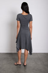 ASYMMETRICAL RUFFLE HEM MIDI DRESS