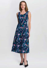 Gina Bacconi Navy Flo Floral Jersey Dress