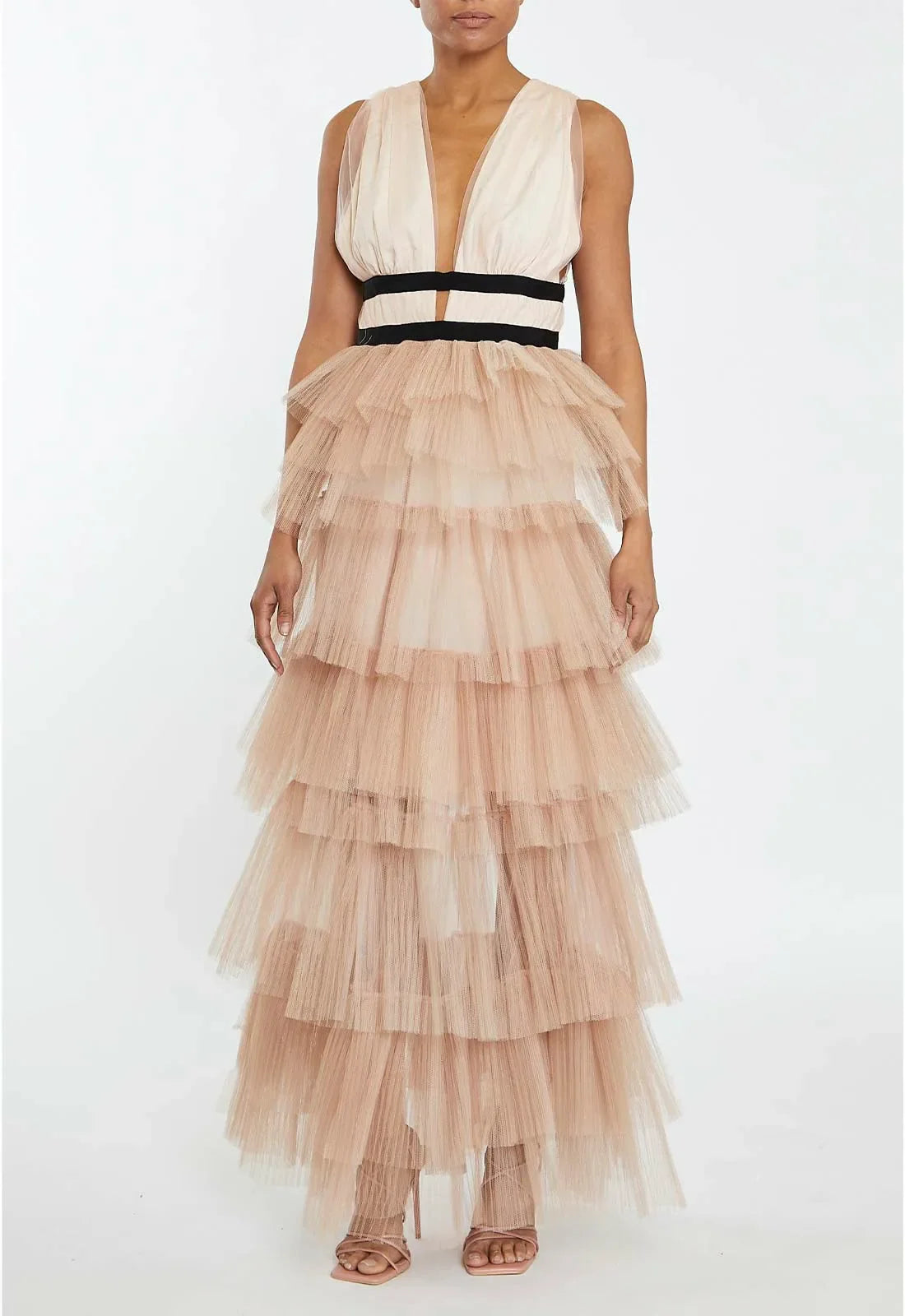 True Decadence Nude Eliza Soft Peach Tulle Maxi Dress