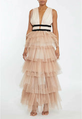 True Decadence Nude Eliza Soft Peach Tulle Maxi Dress