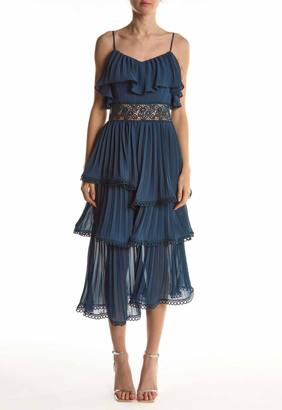 True Decadence Petrol Blue Waterfall Midi Dress