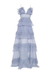 True Decadence Sophia Light Steel Blue Tiered Ruffle Maxi Dress