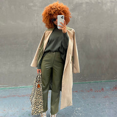 Khaki Vegan Leather Trouser