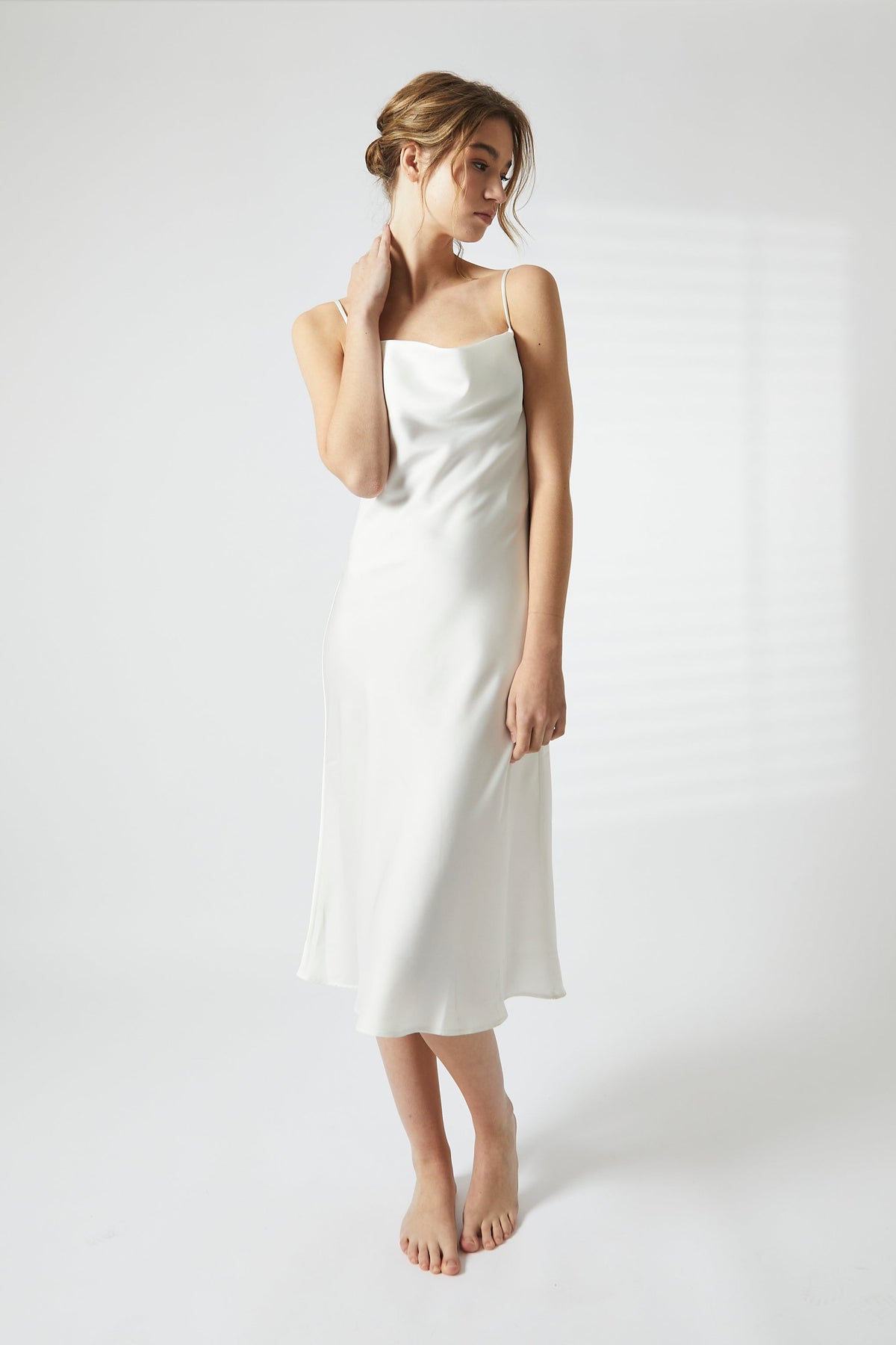 True Decadence White Satin Midi Cowl Nightie