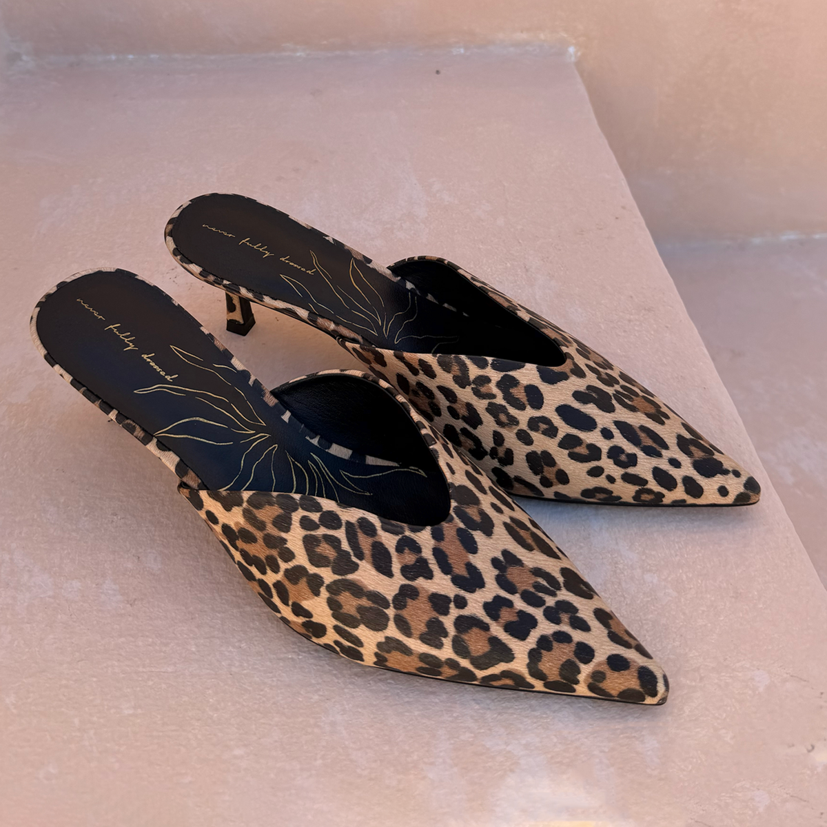 Leopard Heel Mules