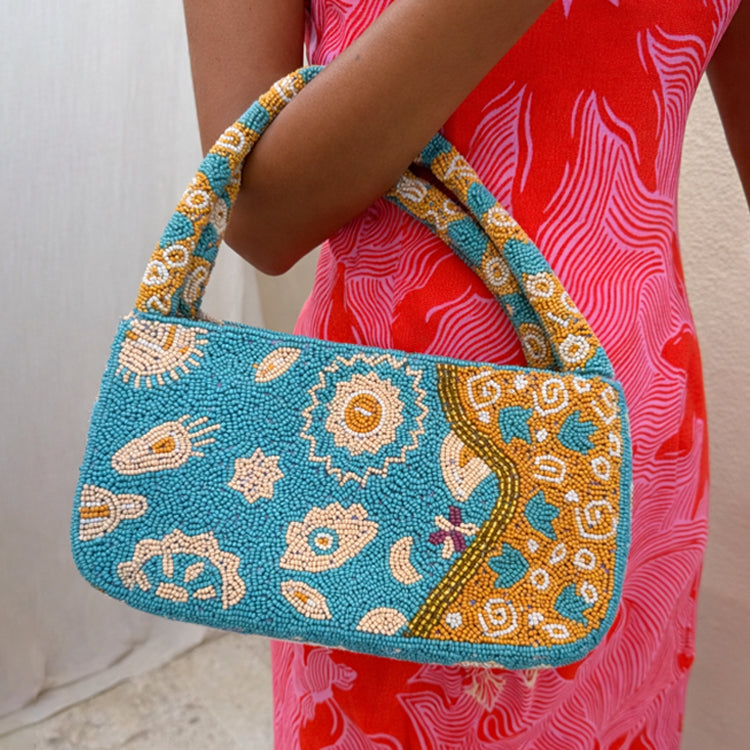 Blue and Yellow Morocco Beaded bag