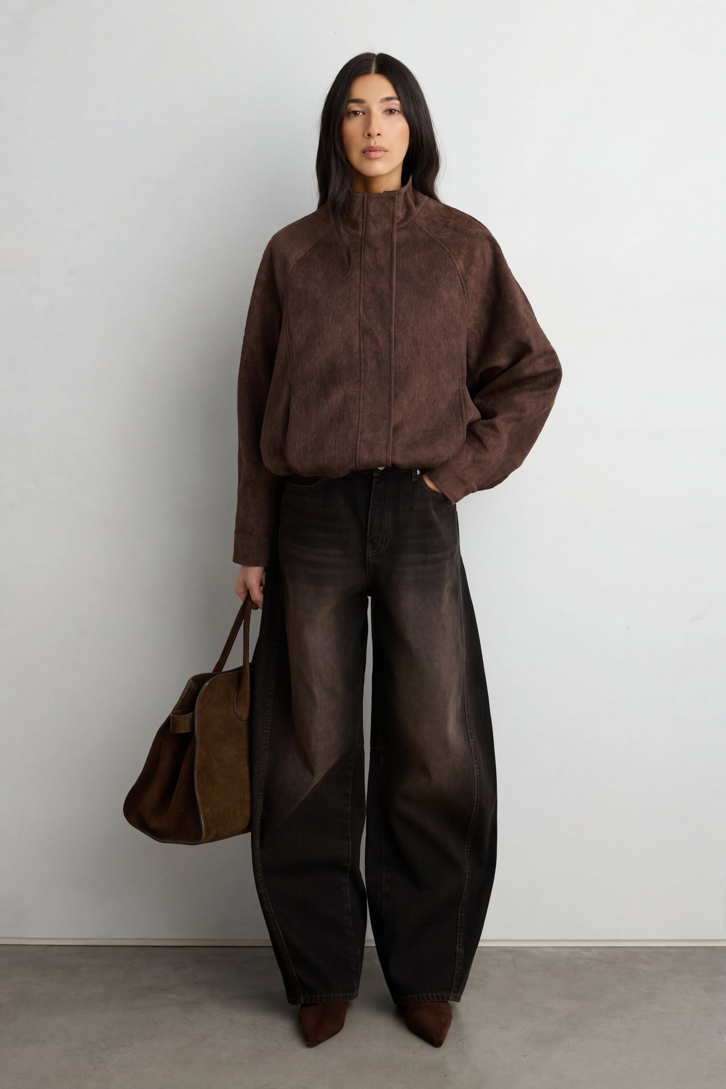 CROPPED TEXTURED FUNNEL NECK JACKET