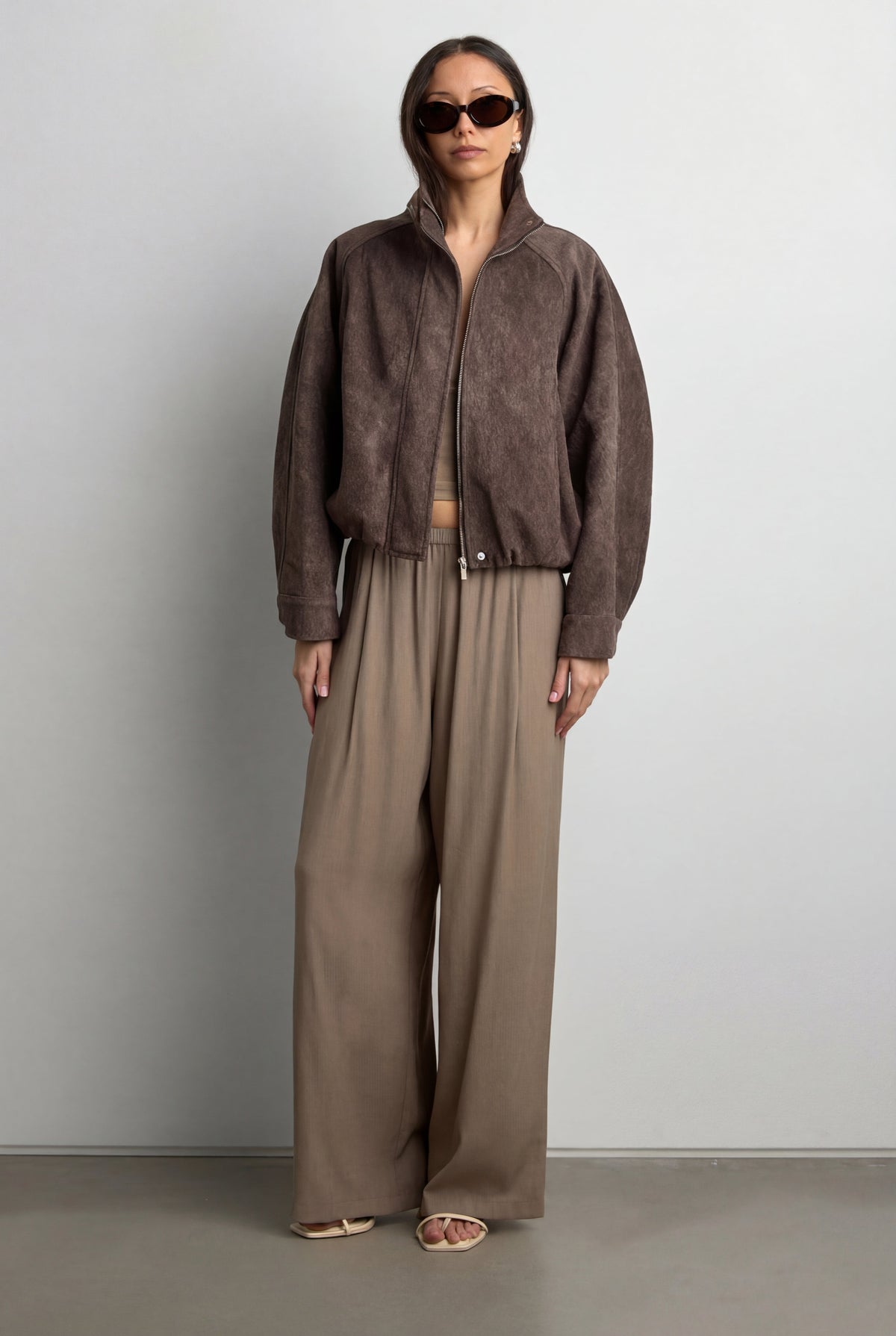 CROPPED TEXTURED FUNNEL NECK JACKET