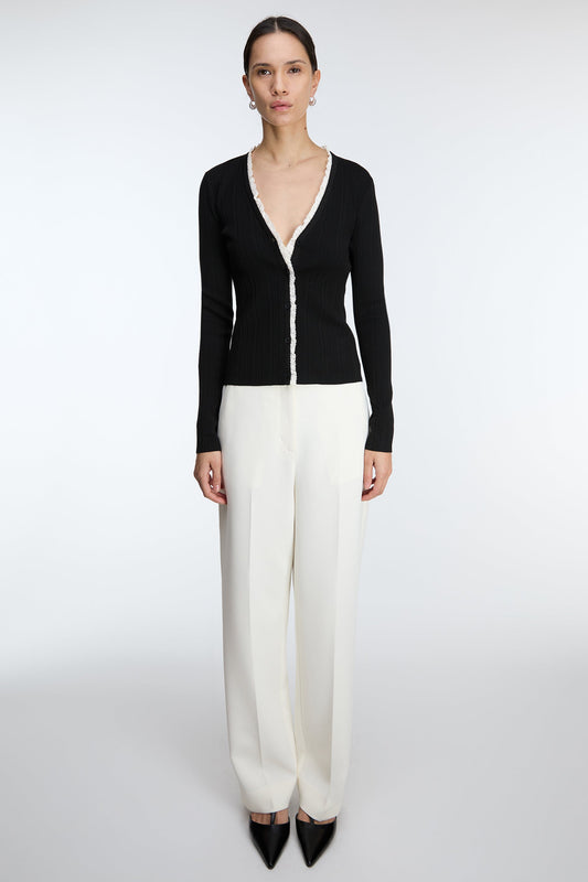 HIGH-RISE STRAIGHT LEG TROUSER WITH HALF ELASTIC WAIST