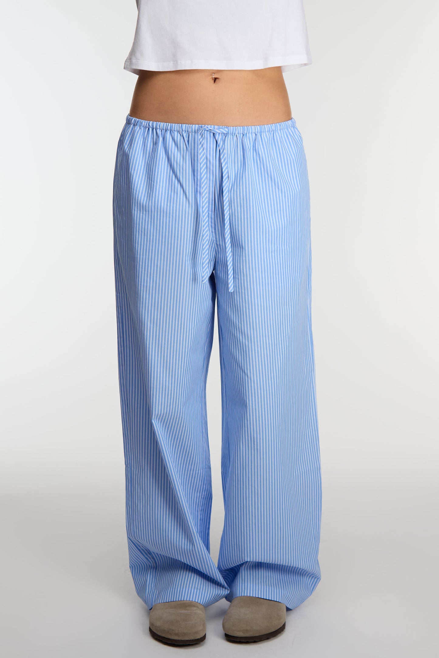 STRIPED COTTON POPLIN PAJAMA STYLE PANT