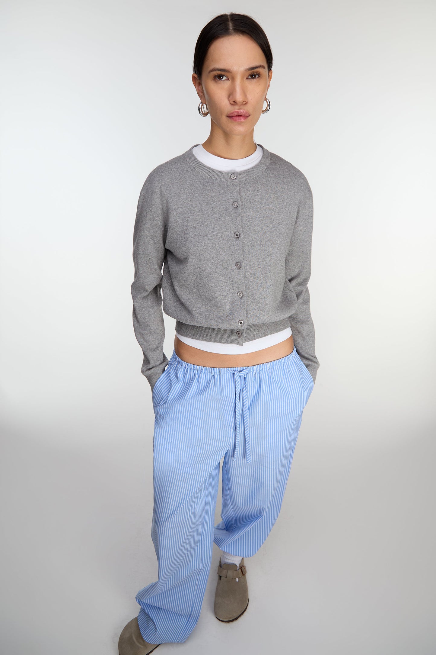 STRIPED COTTON POPLIN PAJAMA STYLE PANT