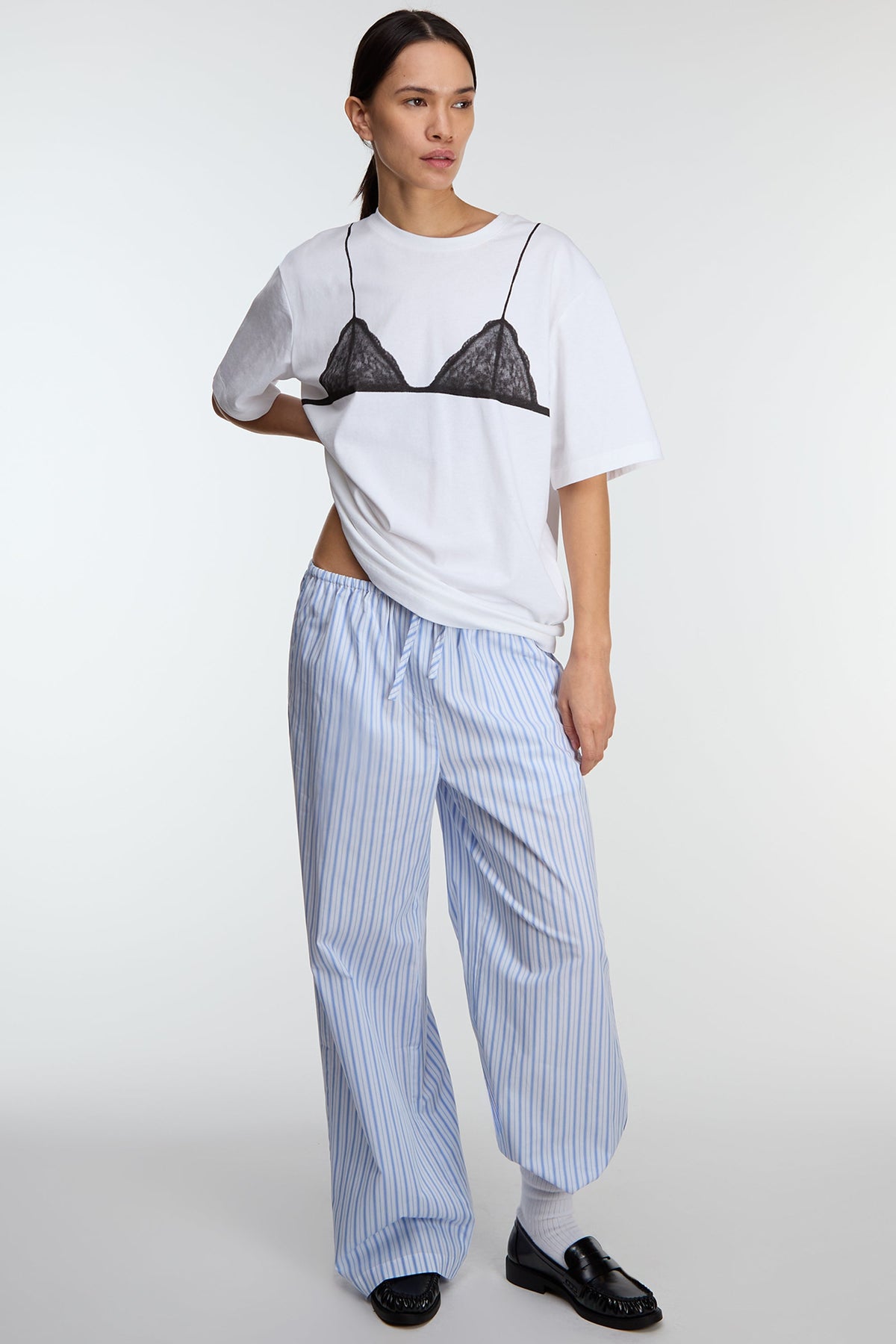 STRIPED COTTON POPLIN PAJAMA STYLE PANT