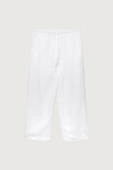 WHITE LINEN BLEND PANT WITH DRAWSTRING WAIST