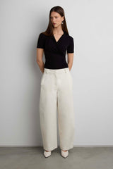 WOVEN TWILL BARREL LEG PANT